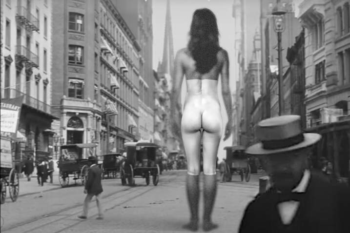 City Street 1912 w/My 8' Standing Woman Drawing